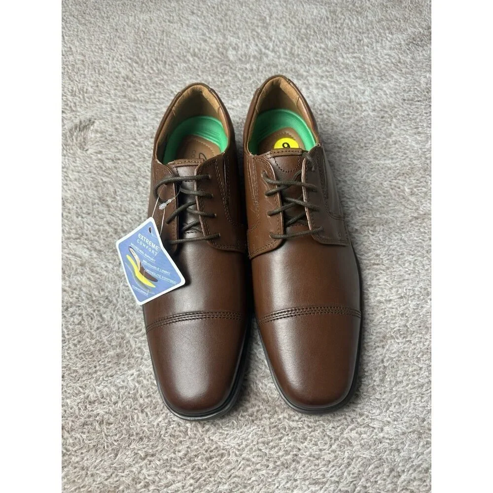 Clarks Cap Toe Oxford Lite Brown Leather Dress Shoes Men’s Size 9 M